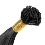 Flat tip black prebonded hair extensions